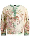 Etro Multicolor Blouse With V-neck And All-over Floral Print In Cotton Woman In Neutral