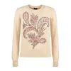Etro Beige Wool And Cashmere Sweater With Embroidery In Brown