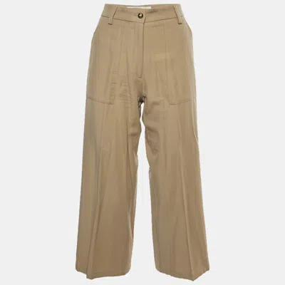 Pre-owned Etro Beige Wool Blend Patch Pocket Wide Leg Trousers S In Sand
