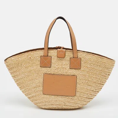 Pre-owned Etro Beige/brown Leather And Raffia Basket Tote In Sand