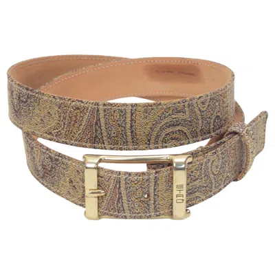 Pre-owned Etro Belt In Iconic Paisley Jacquard Canvas & Gold Colored Brass  Buckle In Brown