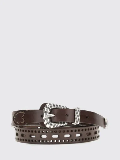 Etro Leather Belt With Perforated Details Belts Brown In Black