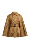 Etro Belted Cotton Cape Jacket In Animal Print