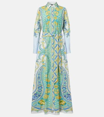 Etro Belted Floral Cotton Shirt Dress In Multi