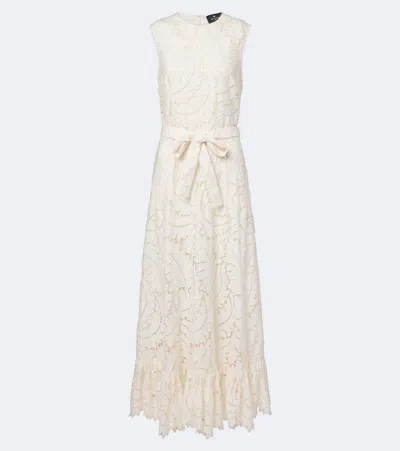Etro Belted Giupure Lace Cotton Maxi Dress In White