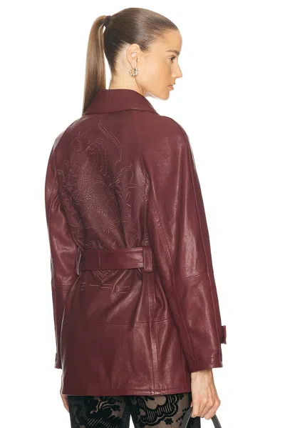 Etro Embroidered Leather Jacket In Red