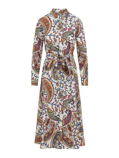 Etro Belted Paisley-print Cotton-voile Midi Shirt Dress In Multi