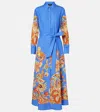 Etro Belted Paisley Cotton Maxi Dress In Blue