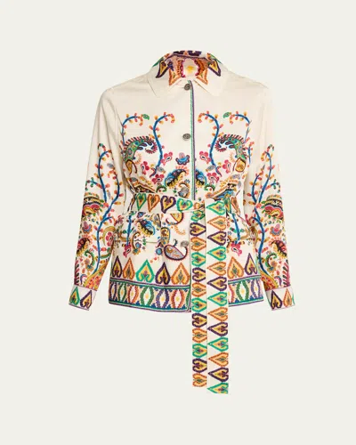 Etro Belted Paisley Silk Field Jacket In Multi