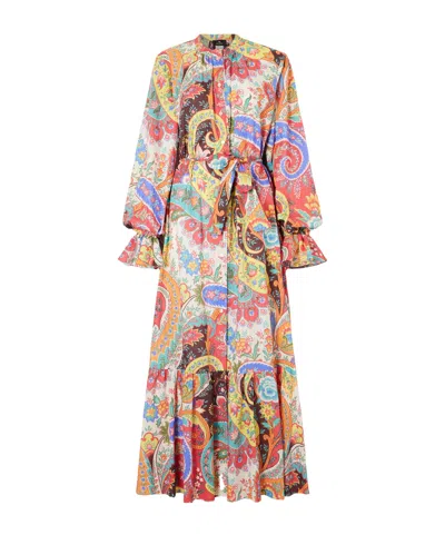 Etro Belted Opaisley-print Cotton-voile Maxi Shirt Dress In Multi