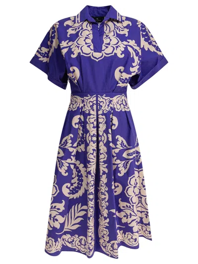 Etro Belted Paisley-print Cotton-voile Midi Shirt Dress In Blue