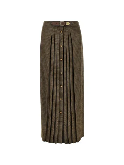 Etro Belted Pleated Maxi Skirt In Braun