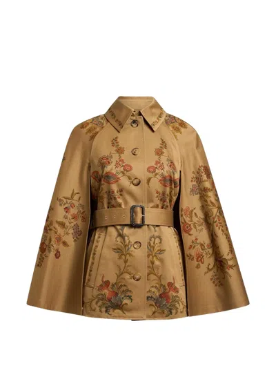 Etro Belted Print Cape Jacket In Brown