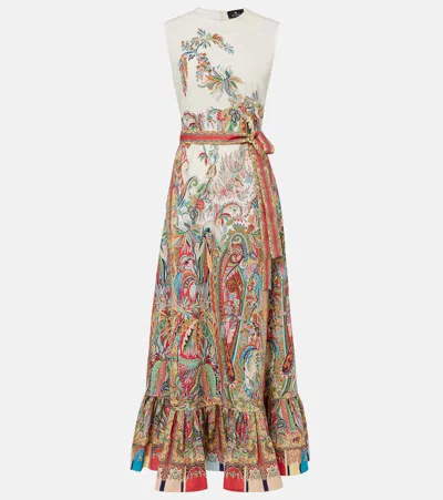 Etro Belted Printed Cotton Maxi Dress In Multi