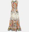 Etro Long Cotton Dress With Placed Floral Paisley Print In Multi