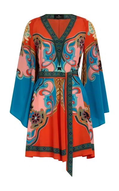 Etro Belted Silk Mini Dress In Multi