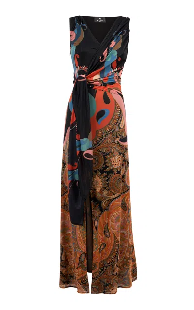 Etro Belted Stretch-crepe Maxi Dress In Multi