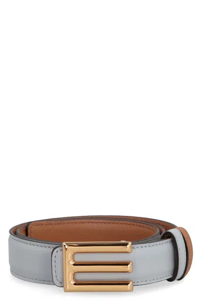 Etro Reversible Leather Belt In Light Blue