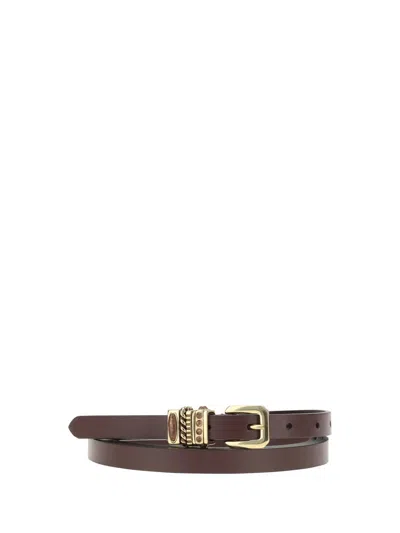 Etro Double Leather Belt In Brown
