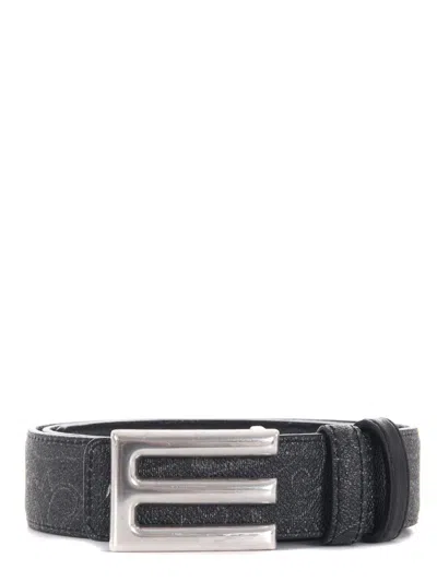 Etro Belts In Grigio Scuro/nero