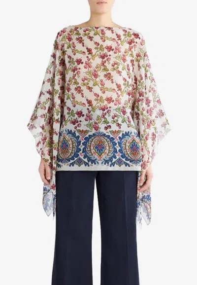 Etro Berry Print Silk Poncho In Multicolor