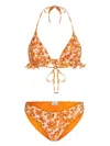 Etro Triangle Bikini With Ruffles And Orange Berries Pattern In Orange