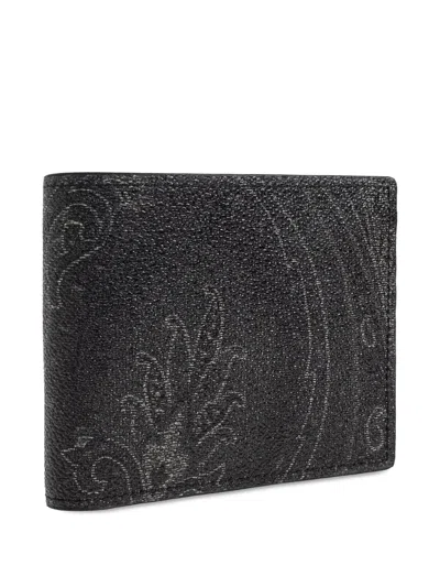 Etro Bi-fold Paisley Wallet In Black