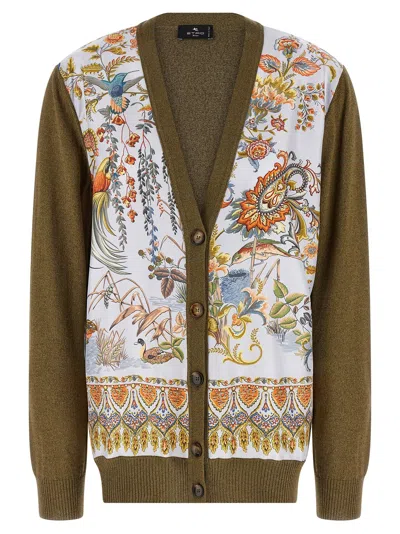 Etro Silk Paisley Foliage Cardigan In Green
