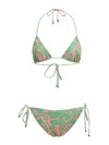 Etro Green And Pink Paisley Print Bikini Set In Green
