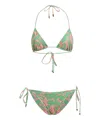 Etro Green And Pink Paisley Print Bikini Set In Green