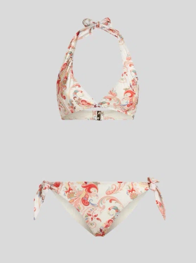 Etro Printed Lycra Triangle Bikini Set In White