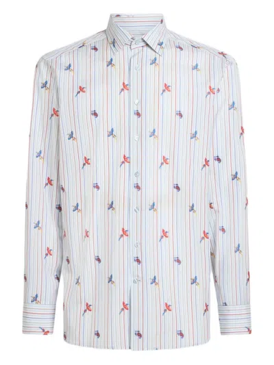 ETRO BIRD-PRINT STRIPED SHIRT