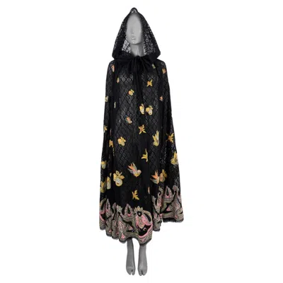 Pre-owned Etro Black 2023 Embroidered Lace Hooded Cape Jacket 42 M