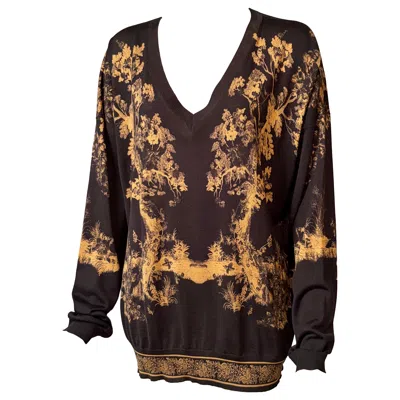 Pre-owned Etro Black And Gold Wool And Silk Pullover Sweater With A Fanciful Nature Scene