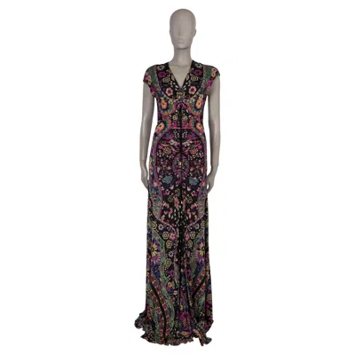 Pre-owned Etro Black & Multi Viscose Nidra Floral Maxi Dress 46 Xl