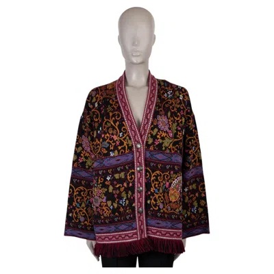 Pre-owned Etro Black & Multi Wool 2020 Fringed Floral Jacquard Cardigan Sweater 44 L