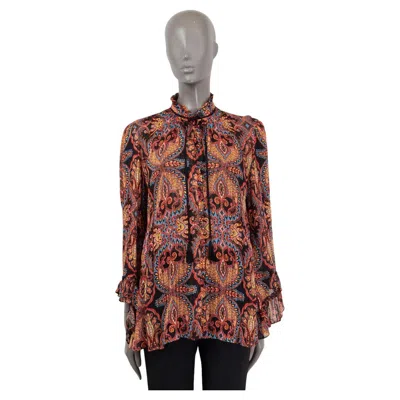 Pre-owned Etro Black & Multicolor Silk Paisley Peasant Blouse Shirt 42 M