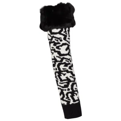 Pre-owned Etro Black And White Cashmere Fur Arm Warmers / Gloves