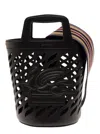 Etro Black Bucket Bag With Multicolor Shoulder Strap And Pegasus Detail In Perforated Leather Woman