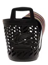 Etro Black Bucket Bag With Multicolor Shoulder Strap And Pegasus Detail In Perforated Leather Woman In Black