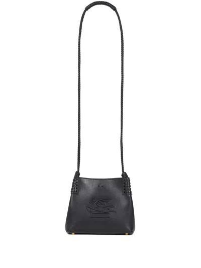 Etro Black Calf Leather Braided Shoulder Bag