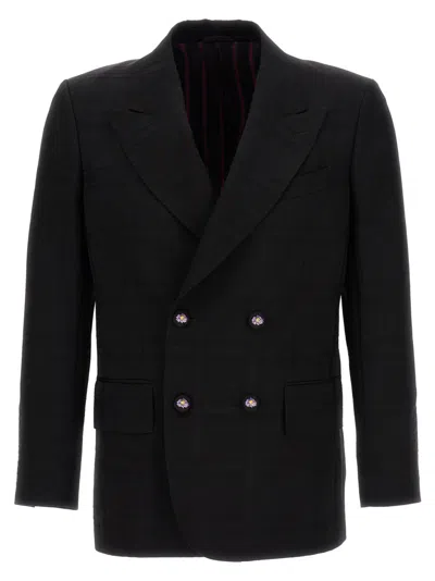ETRO BLACK CHECK DOUBLE-BREASTED BLAZER