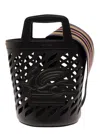 Etro Black Bucket Bag With Multicolor Shoulder Strap And Pegasus Detail In Perforated Leather Woman In Black