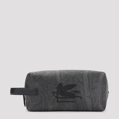 Etro Black Cotton Arnica M Pouch In Gray