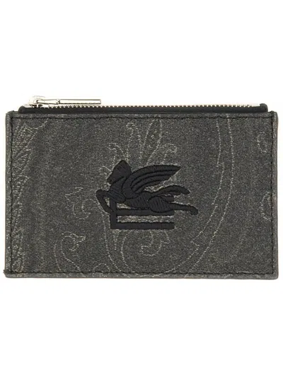 Etro Black Cotton Polyester Wallets In Gray