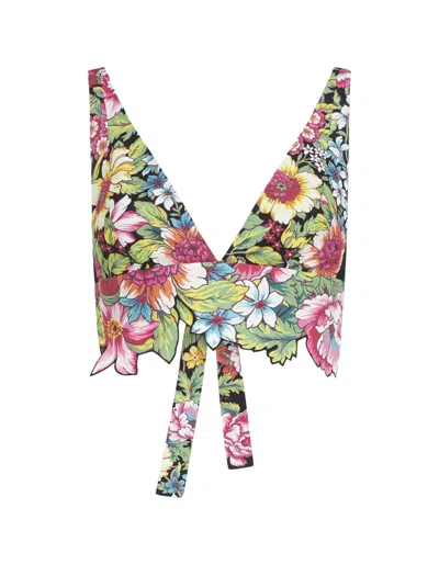 Etro Black Crop Top With Bouquet Print In Multicolour