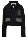 Etro Black Cropped Jacket With Embroidery And Check Motif In Wool Blend Woman In Black