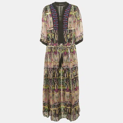 Pre-owned Etro Black Embellished Paisley Print Silk Maxi Dress L