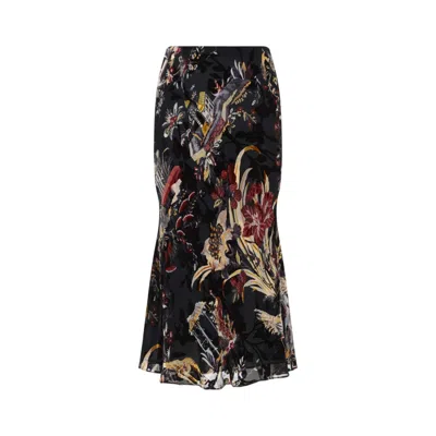 Etro High Waist Midi Skirt Floral Pattern In Multi