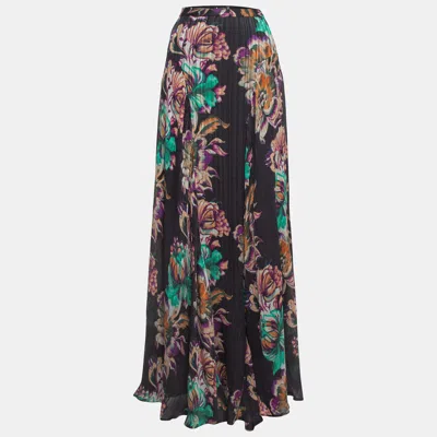 Pre-owned Etro Black Floral Printed Crinkled Silk Maxi Skirt M